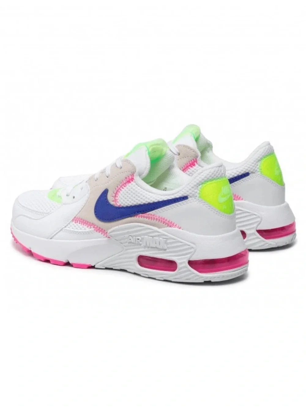 Nike Women's White Sneakers with Neon Green, Pink & Blue Accents